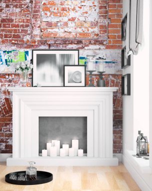 Modern parlak iç. 3D render