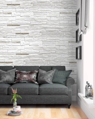 Modern parlak iç. 3D render