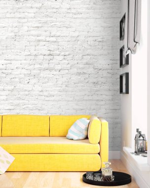 Modern parlak iç. 3D render