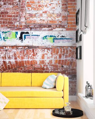 Modern parlak iç. 3D render