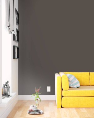 Modern parlak iç. 3D render