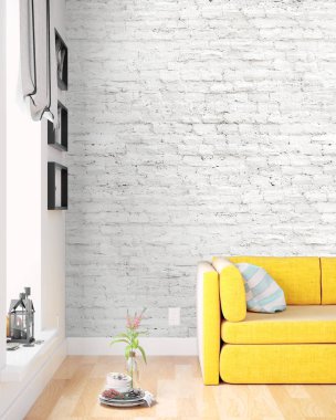 Modern parlak iç. 3D render