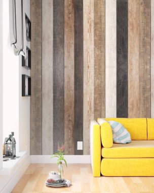 Modern parlak iç. 3D render