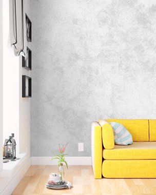 Modern parlak iç. 3D render