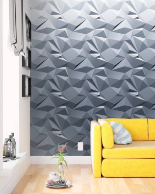 Modern parlak iç. 3D render