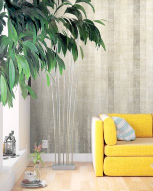 Modern parlak iç. 3D render