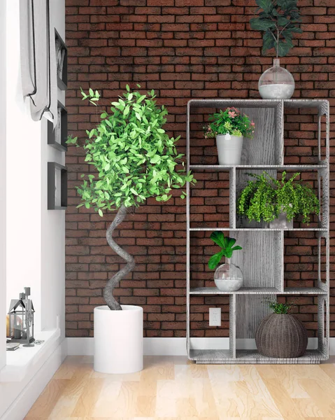 Modern parlak iç. 3D render