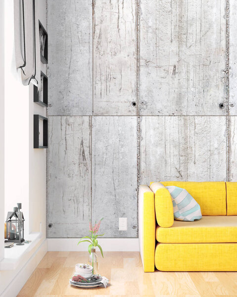 Современный светлый интерьер. 3D рендеринг
