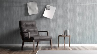 Modern parlak iç. 3D render
