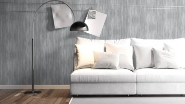 Modern parlak iç. 3D render