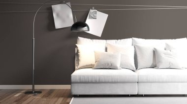 Modern parlak iç. 3D render