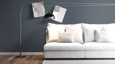 Modern parlak iç. 3D render