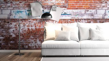 Modern parlak iç. 3D render