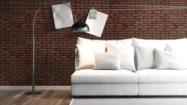 Modern parlak iç. 3D render