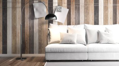 Modern parlak iç. 3D render