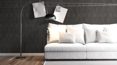 Modern parlak iç. 3D render