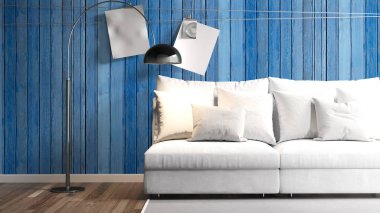 Modern parlak iç. 3D render