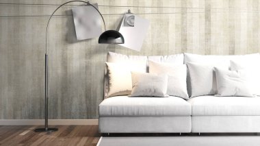 Modern parlak iç. 3D render