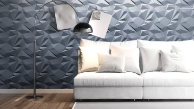 Modern parlak iç. 3D render