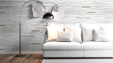 Modern parlak iç. 3D render