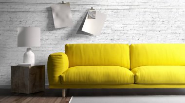 Modern parlak iç. 3D render