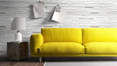 Modern parlak iç. 3D render