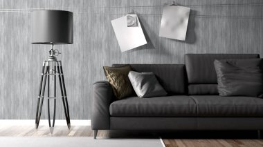 Modern parlak iç. 3D render
