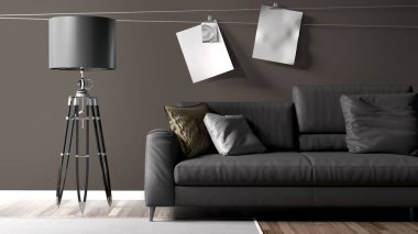 Modern parlak iç. 3D render