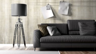 Modern parlak iç. 3D render