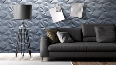 Modern parlak iç. 3D render