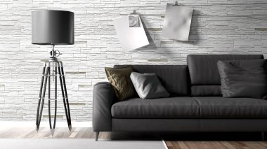 Modern parlak iç. 3D render