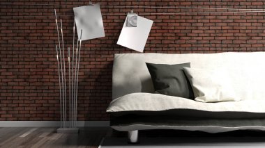 Modern parlak iç. 3D render