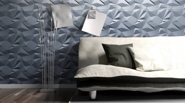 Modern parlak iç. 3D render