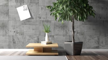 Modern parlak iç. 3D render