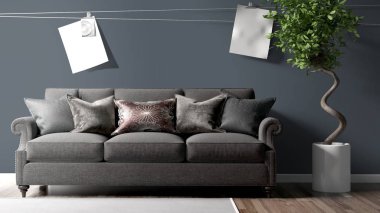 Modern parlak iç. 3D render