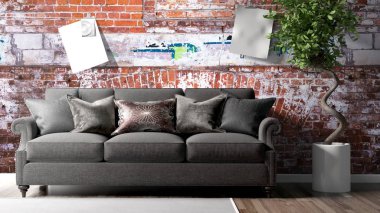 Modern parlak iç. 3D render