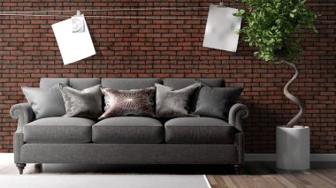 Modern parlak iç. 3D render