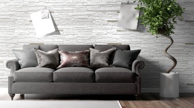 Modern parlak iç. 3D render