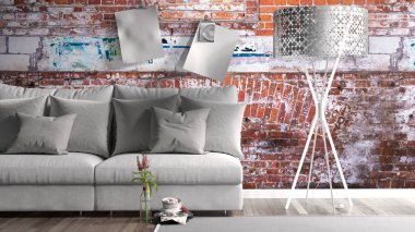 Modern parlak iç. 3D render