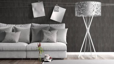 Modern parlak iç. 3D render