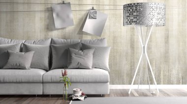 Modern parlak iç. 3D render