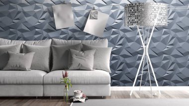 Modern parlak iç. 3D render