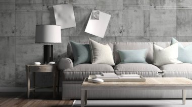 Modern parlak iç. 3D render