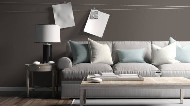 Modern parlak iç. 3D render