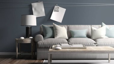 Modern parlak iç. 3D render