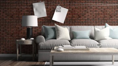 Modern parlak iç. 3D render