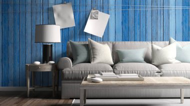 Modern parlak iç. 3D render