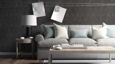 Modern parlak iç. 3D render