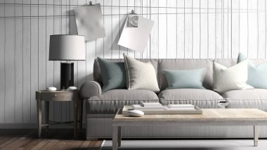 Modern parlak iç. 3D render