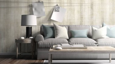 Modern parlak iç. 3D render